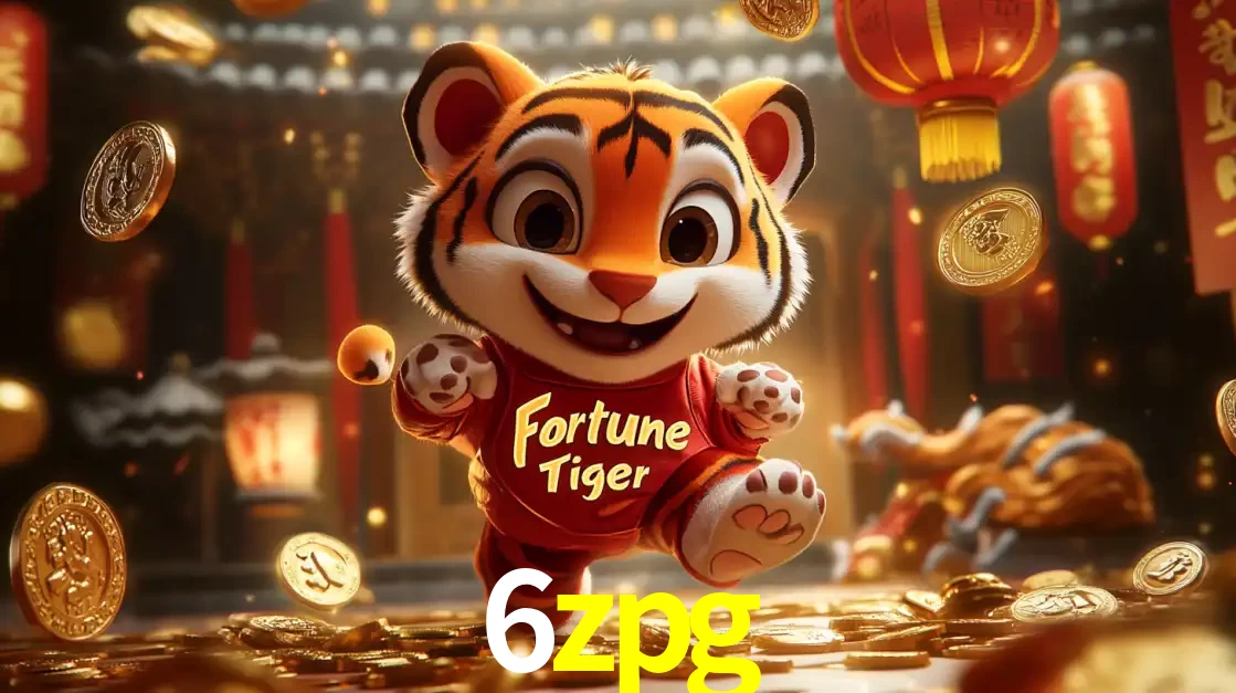 O alegre personagem do Fortune Tiger correndo sobre um caminho de moedas de ouro, simbolizando os grandes prêmios e a diversão do popular jogo de slot do 6zpg.